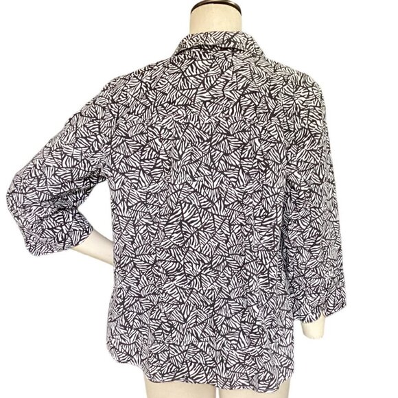 Chico's No Iron 100% Cotton Button-Up Top Sz 2 L/12 Black & White 142P - Picture 4 of 7